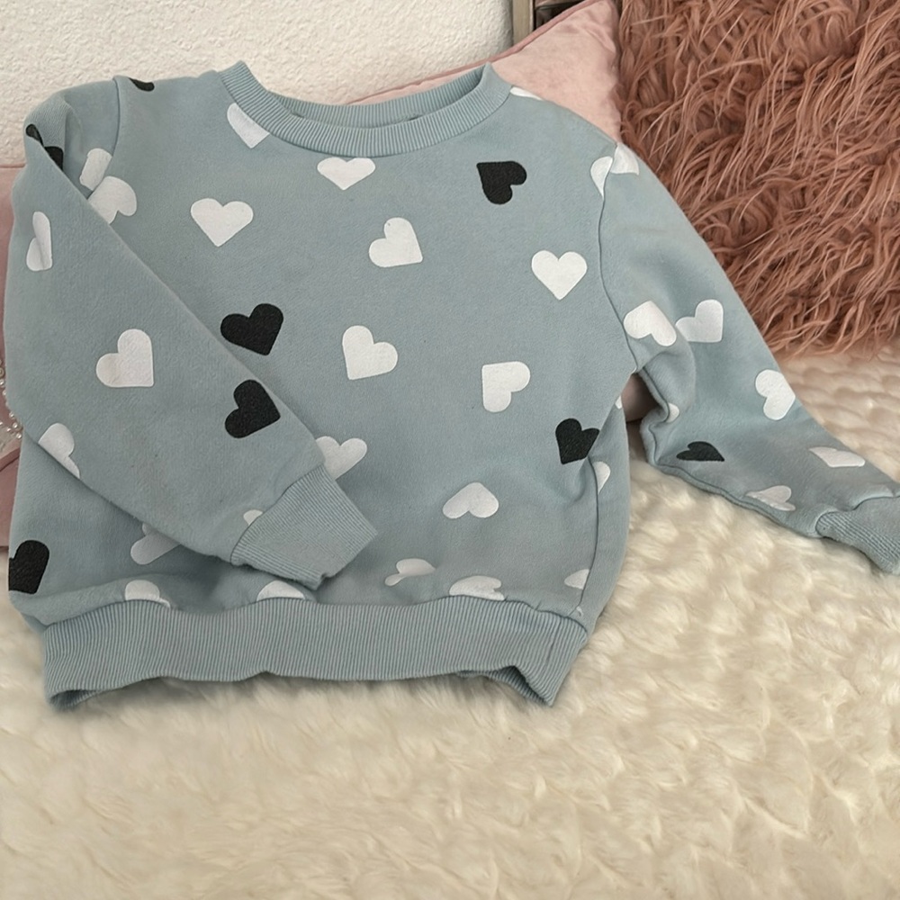 Dot Australia Girl’s Sweatshirt Blue with Black and White Hearts